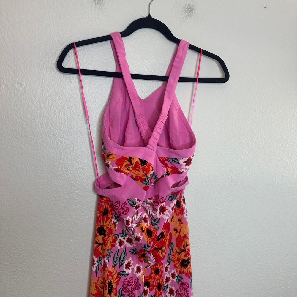 Hello Molly Cutely Preppy Midi Dress Pink Floral Cutout Halter Size US 2 XS - Picture 7 of 8